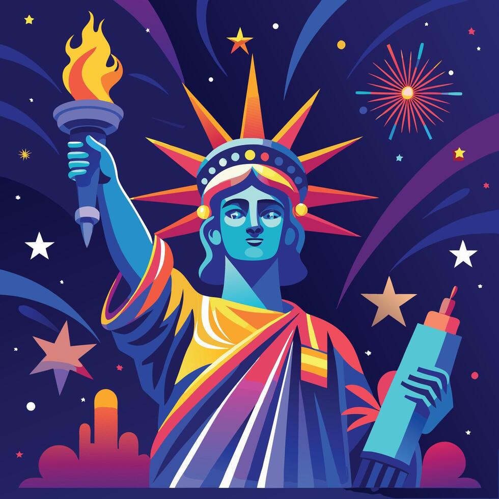 Fourth of July Graphics Featuring the Statue of Liberty. vector