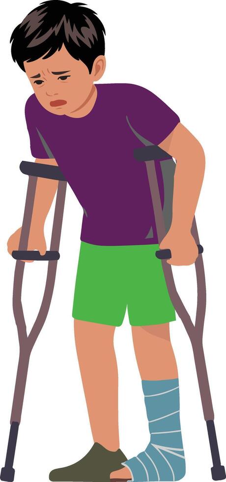 Injured Boy Using Crutches Cartoon Illustration vector