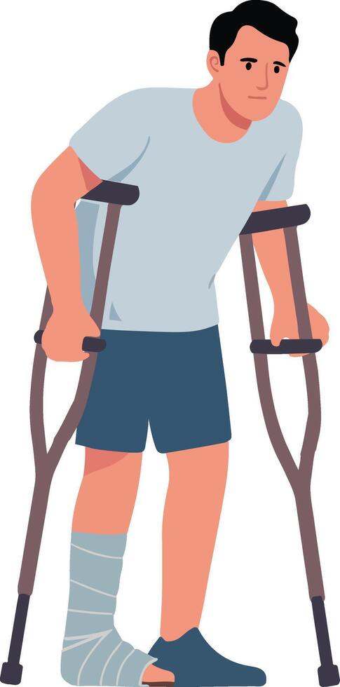Injured Man Walking With Crutches Illustration vector