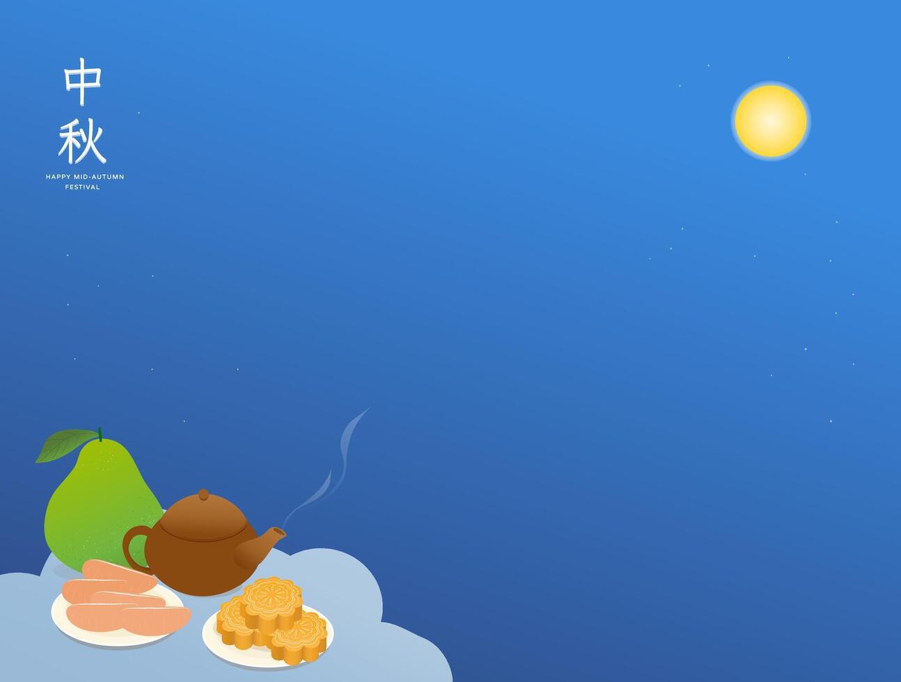 Mid moon Festival food with moon and moon cake Chinese greeting banner vector
