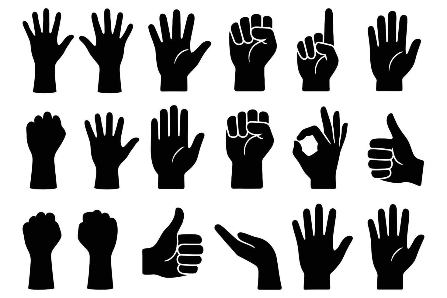 Collection of hand gestures silhouettes isolated on white background vector