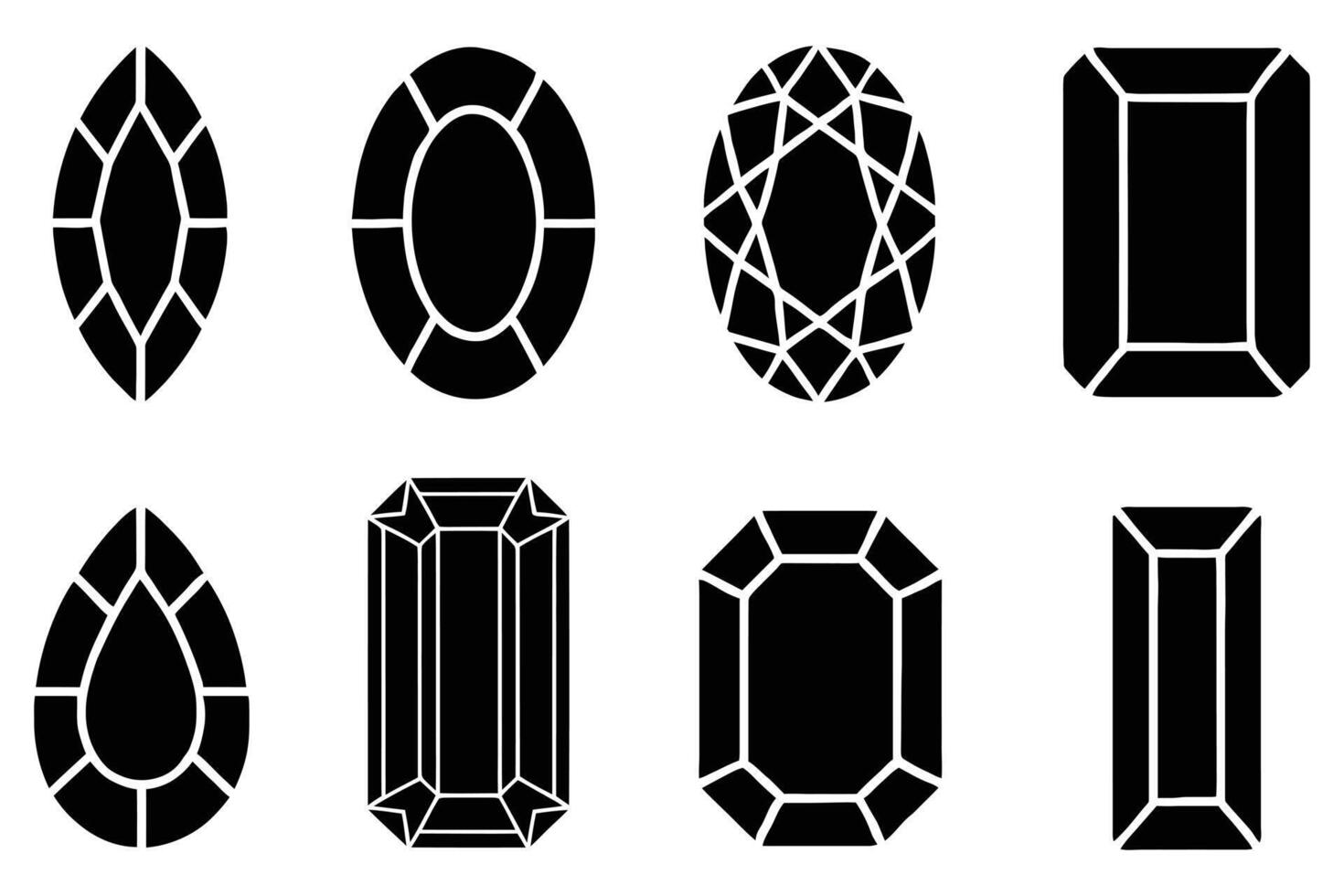 Eight gemstone shapes silhouettes isolated on white background vector