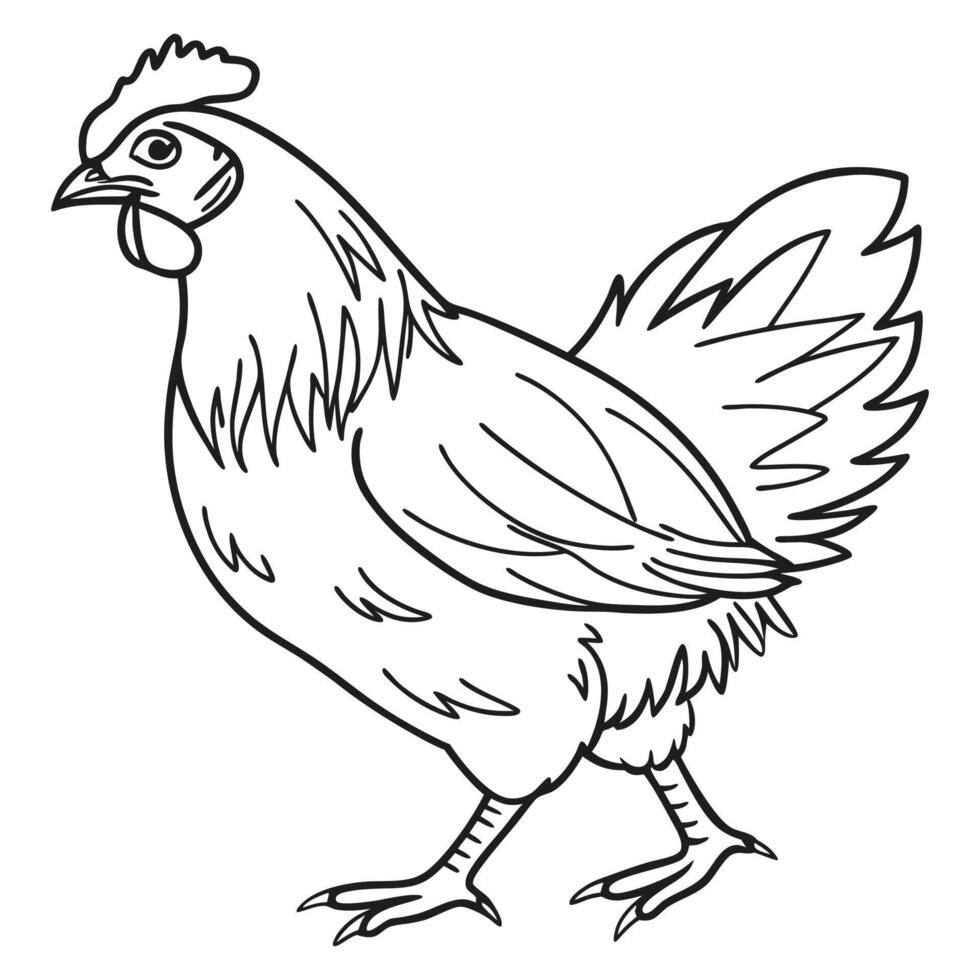 Black and White Chicken Drawing in Minimalist Line Form vector