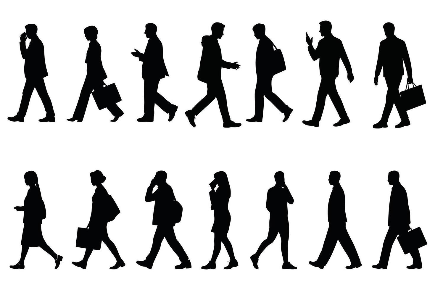 Silhouettes of business people walking isolated white background vector
