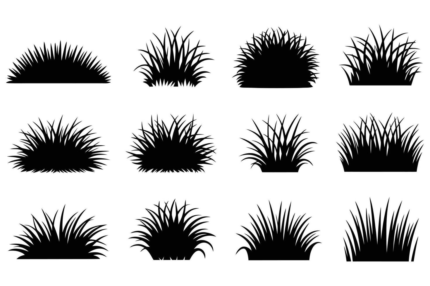 Twelve grass silhouettes set isolated on white background vector