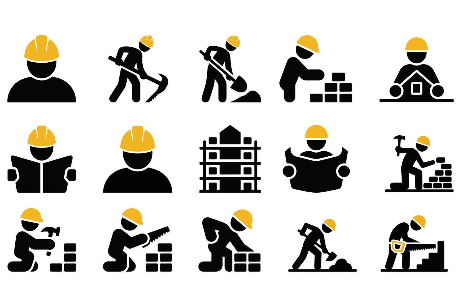 Construction worker icon set isolated on white background vector