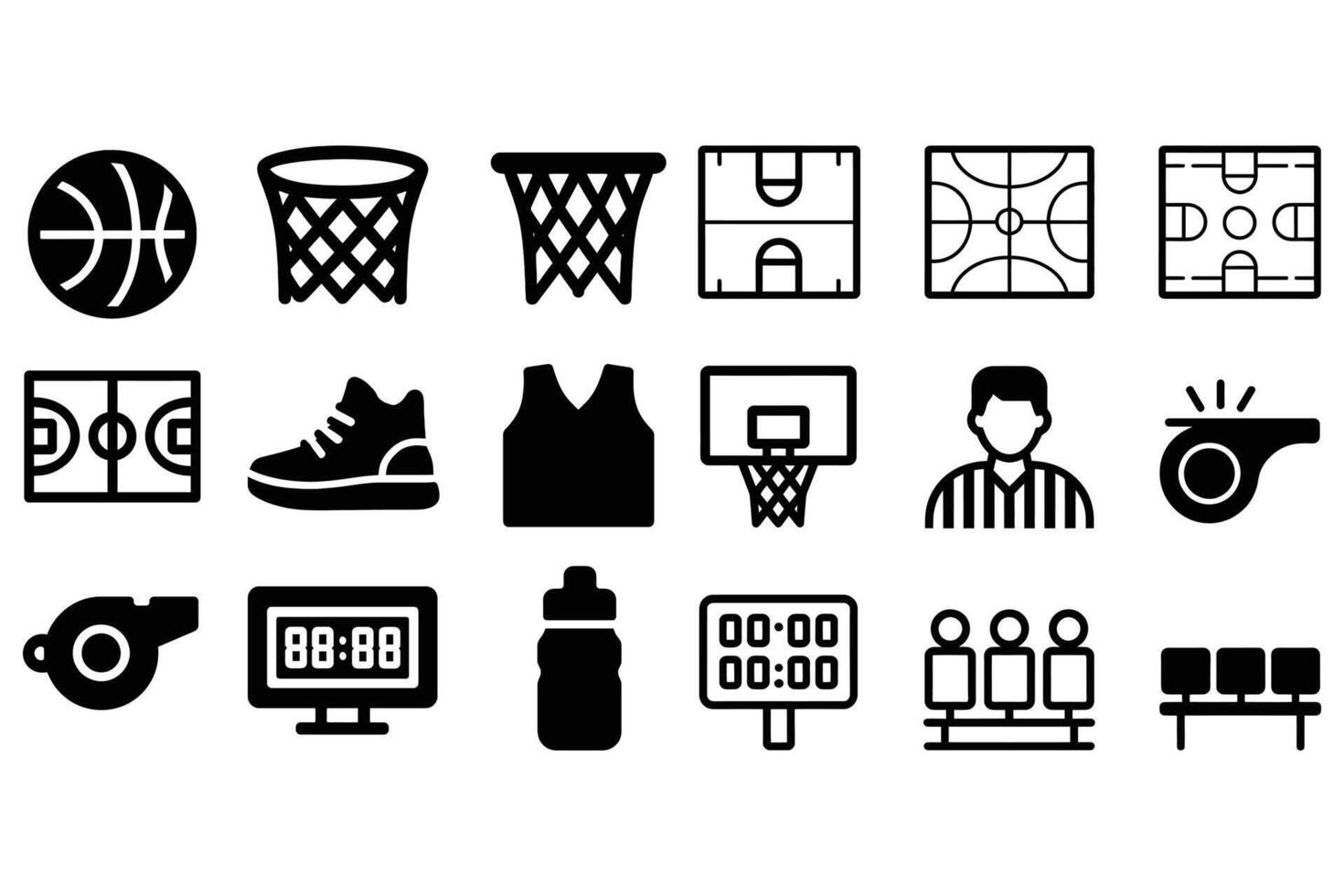 Basketball icons set isolated white background vector