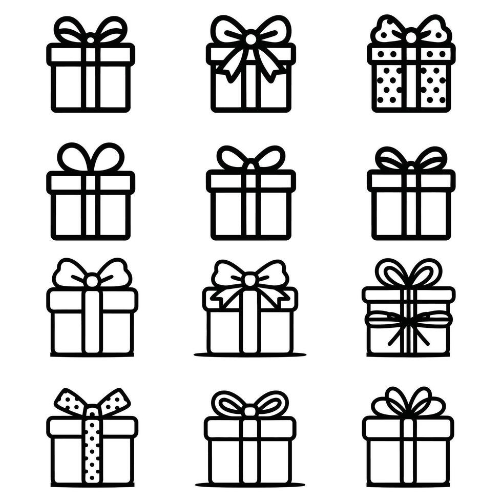 Twelve gift box icons isolated on white background vector