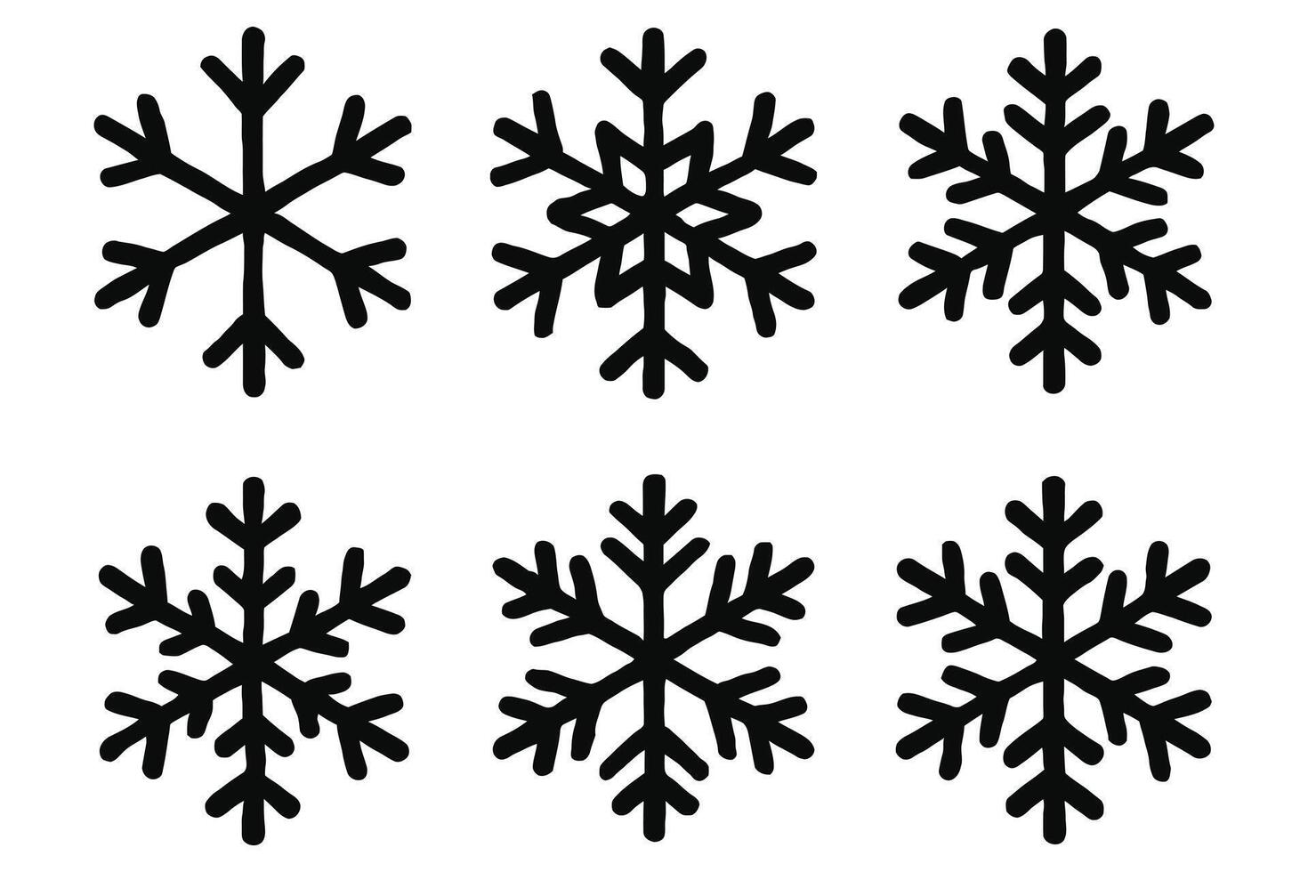 Six black snowflake icons isolated on white background vector