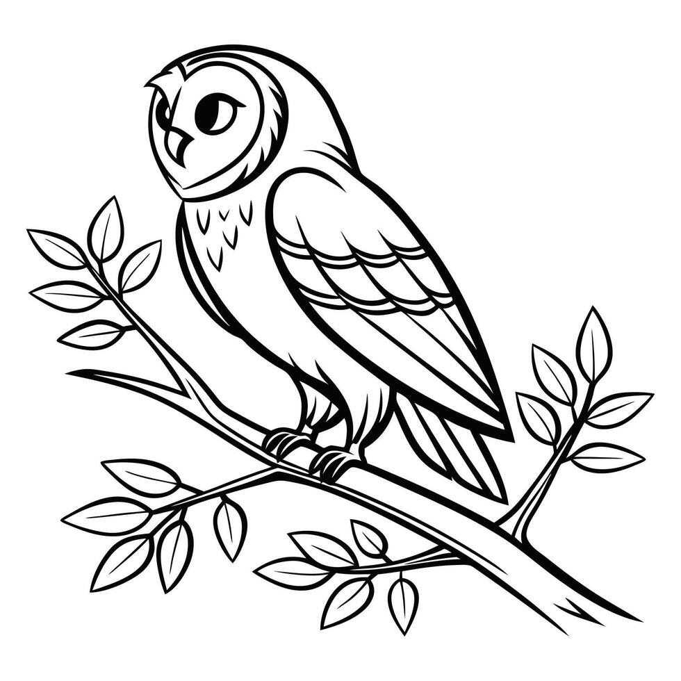 simple black and white owl minimal illustration vector