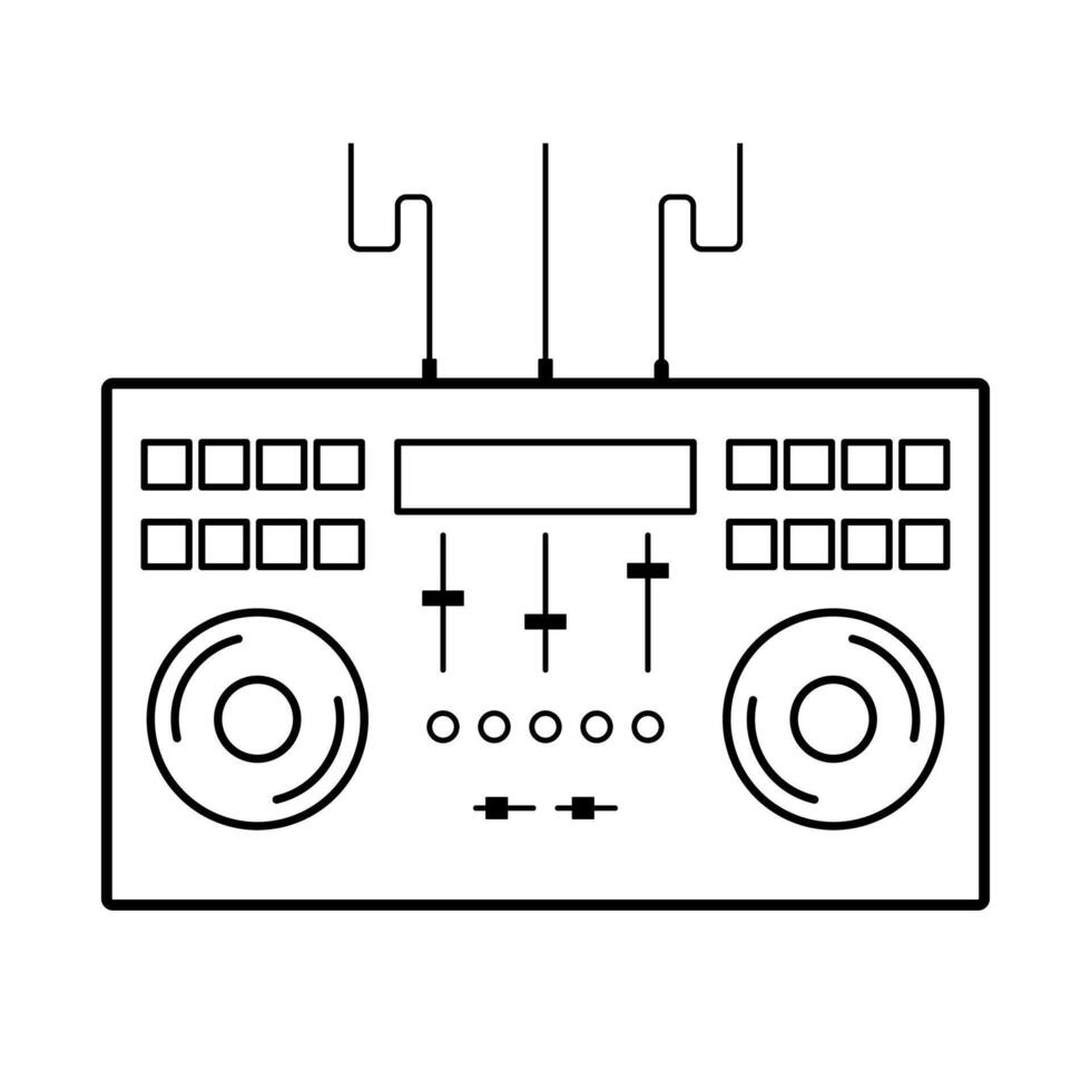 Minimalist DJ Controller Illustration. A clean, black and white line art illustration of a professional DJ controller. vector