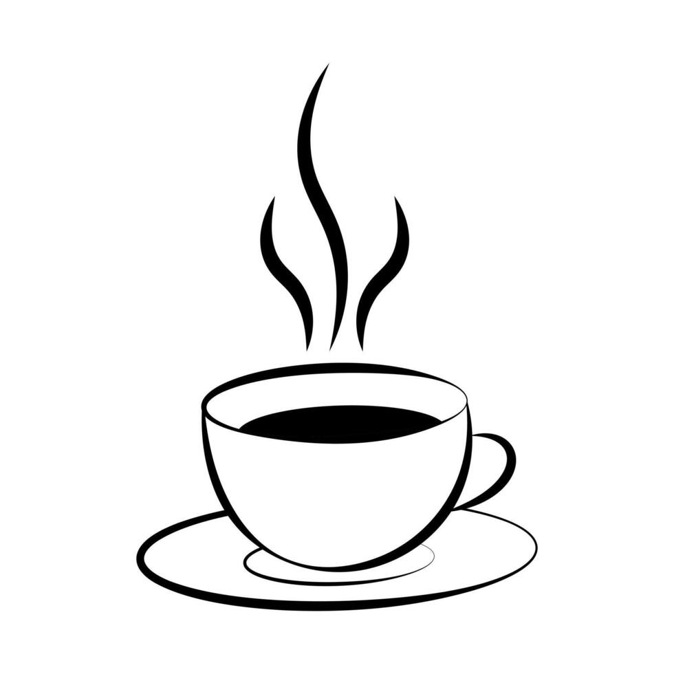 Hot Coffee Cup with Steam on Saucer Illustration. A hot coffee cup placed on a saucer, with three stylized steam lines rising above the cup. vector