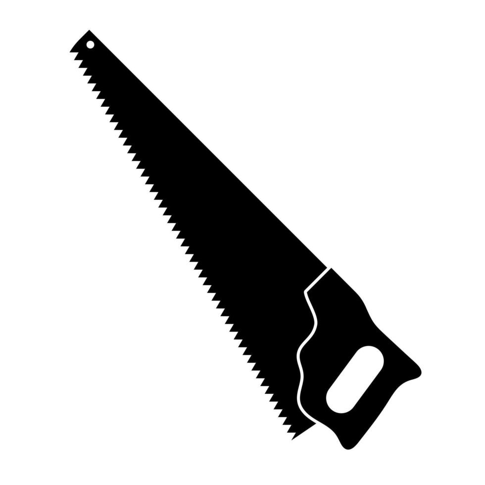 Hand Saw Silhouette Icon Illustration. A black silhouette illustration of a traditional hand saw with a serrated blade and an ergonomic handle. vector