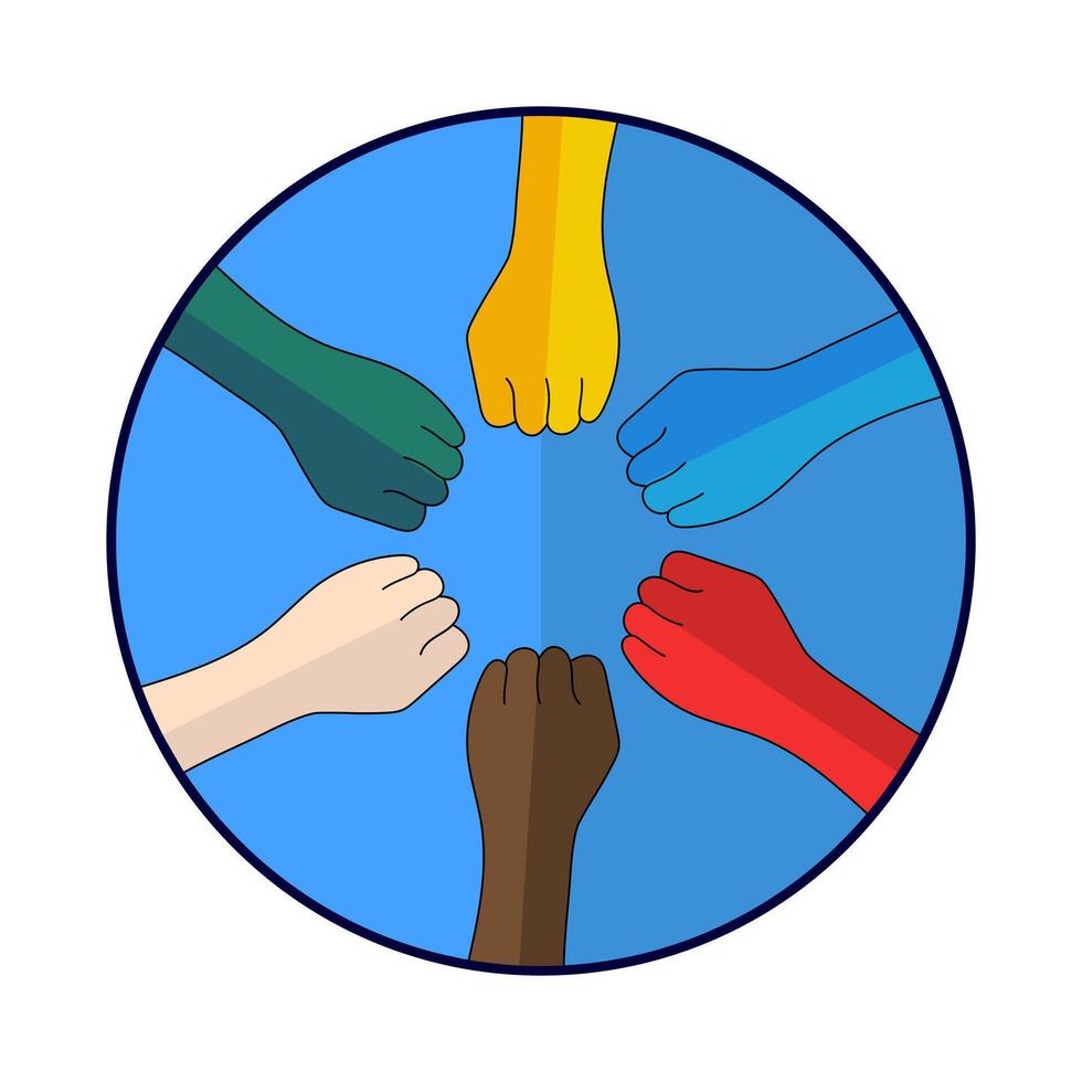 United Hands for a Common Goal Illustration. Stronger Together - A Symbol of Inclusion. Circle of Unity and Equality. Solidarity, cooperation, teamwork and inclusivity. vector