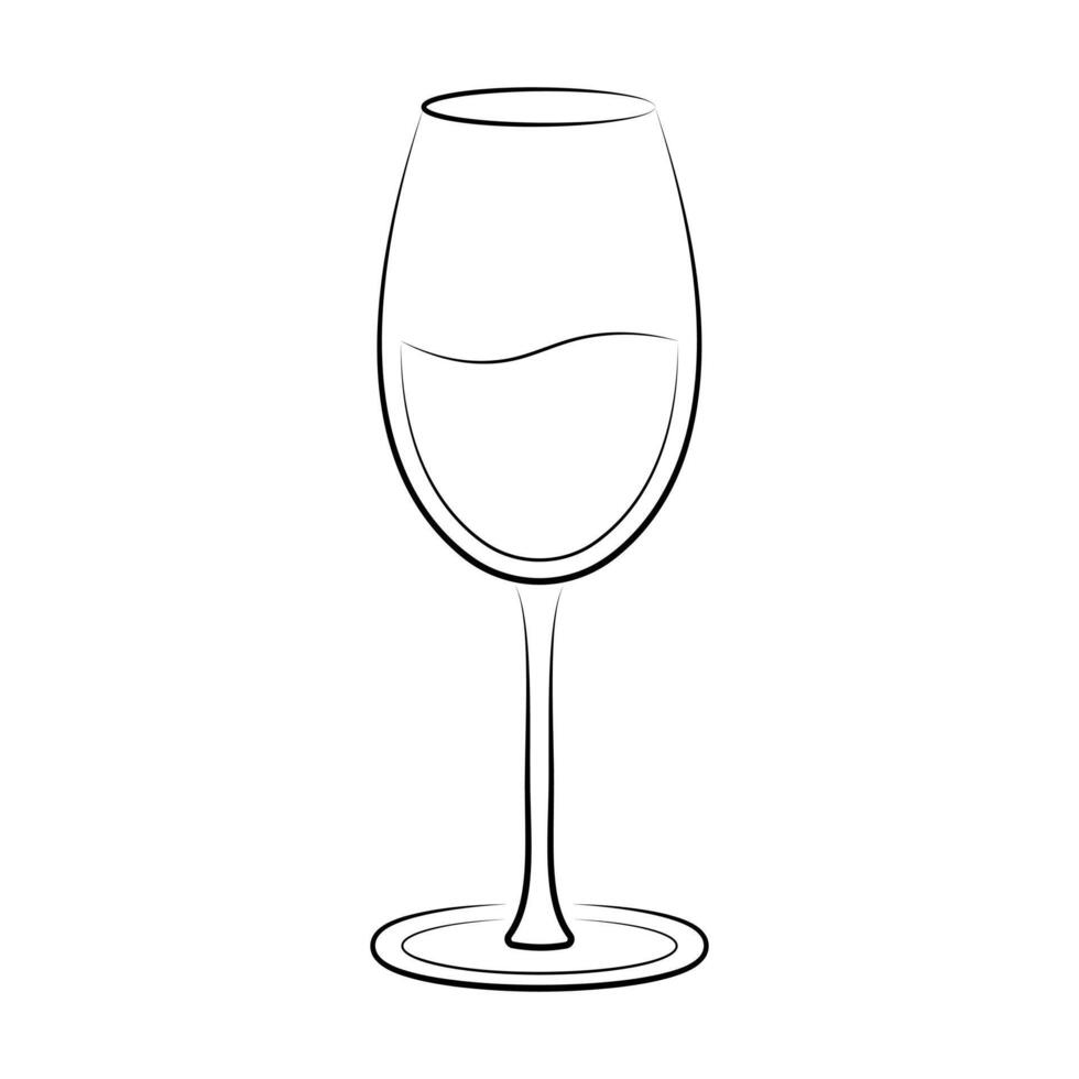 Elegant Wine Glass Line Art Illustration. This is a minimalist black and white illustration of a wine glass. vector