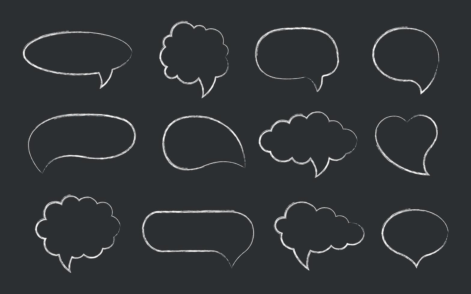 Speech bubbles. Set of crayon, chalk, pencil doodle talk speech bubble frame. Comic speech bubbles for dialog, talk, and chat. vector