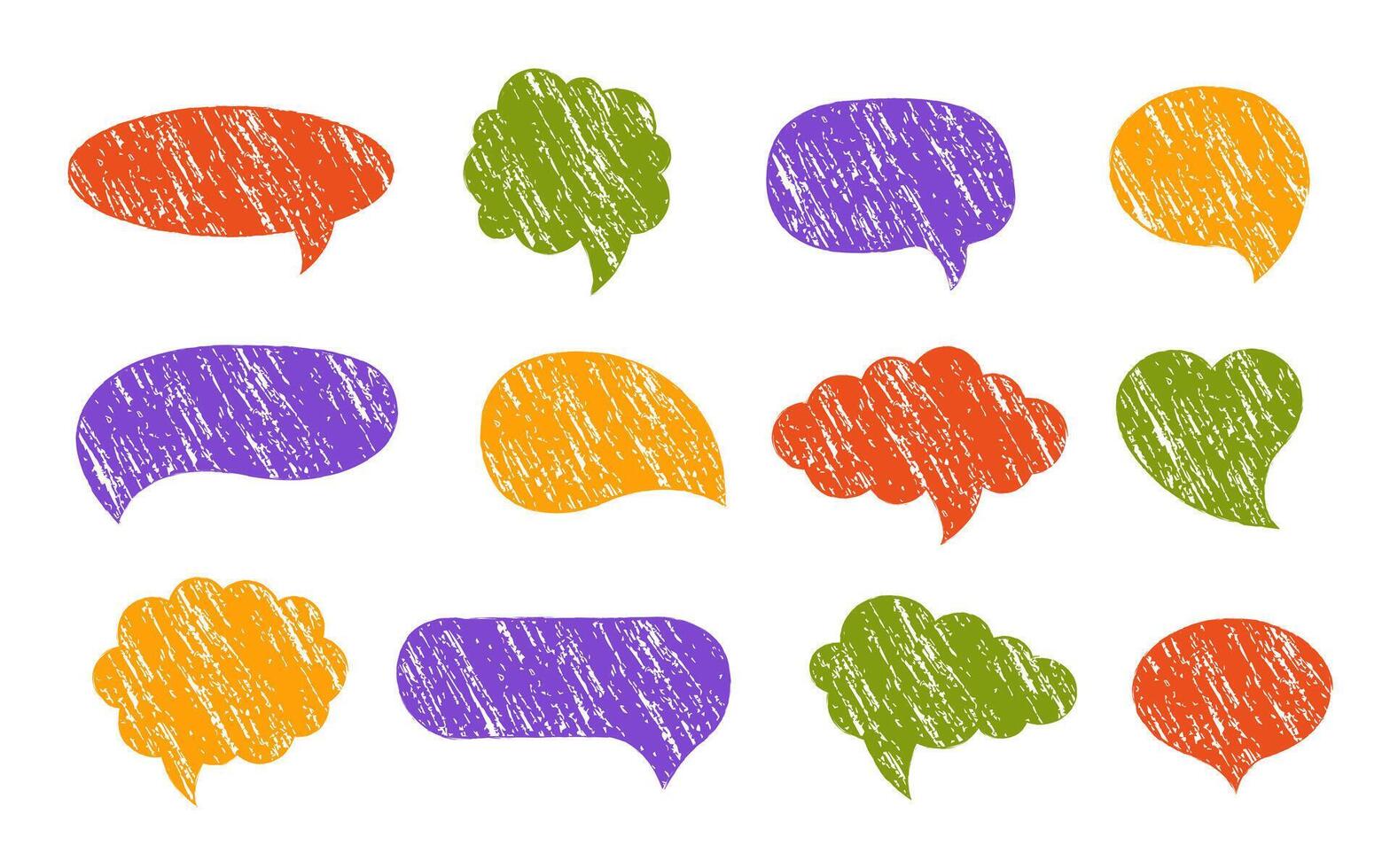 Set of speech bubbles set. Crayon, chalk, pencil doodle talk speech bubble frame. Comic speech bubbles for dialog, talk, and chat. vector