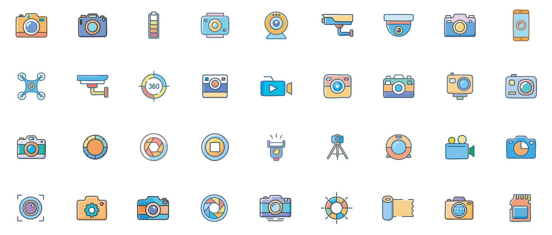 Camera Flat Color Icon Set vector