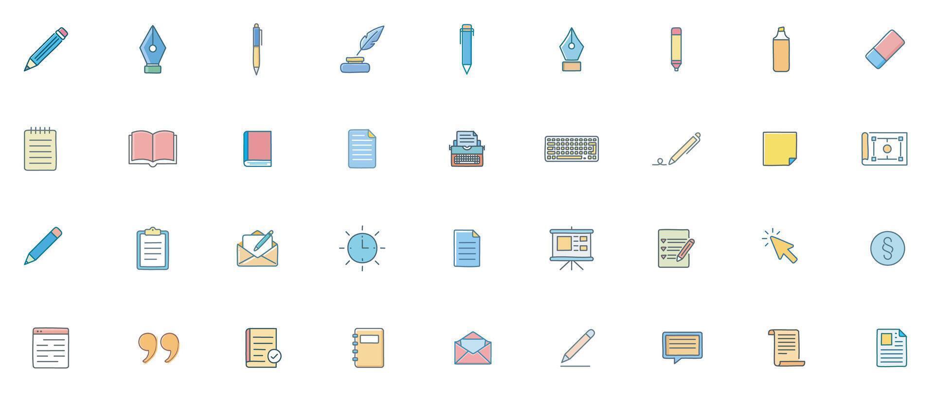 Writing flat Minimal color Icon Set vector