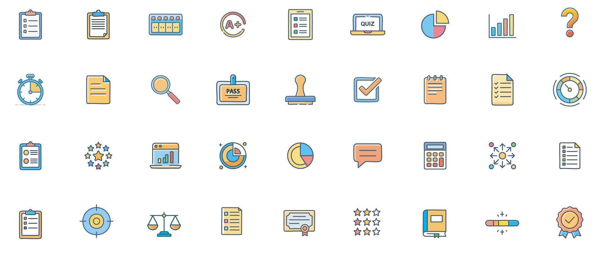 Assessment Flat Color Icon Set Minimal Icons of Evaluation, Testing, and Performance Review vector