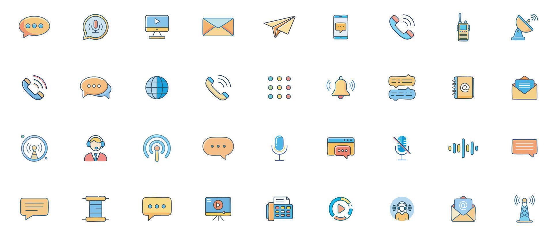 Communication Flat Color Icon Set Minimal Icons of Messaging, Devices, and Digital Interaction vector