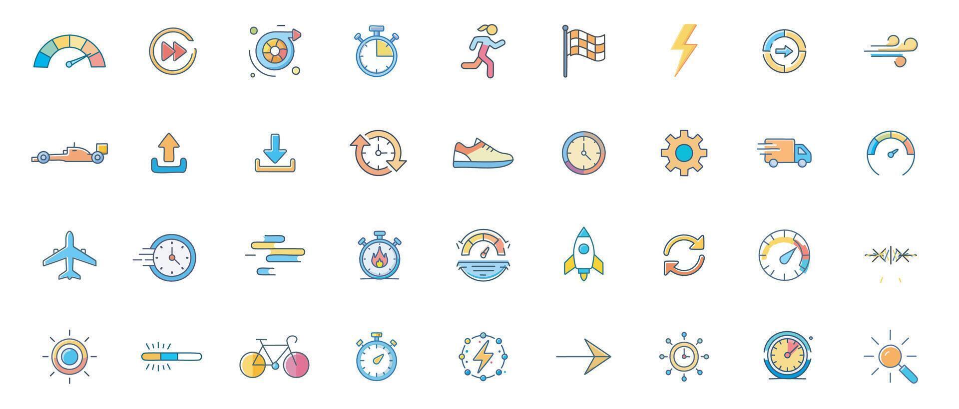 Speed icon Set color Minimal Outline Icons of Fast Motion, Performance, and Acceleration vector