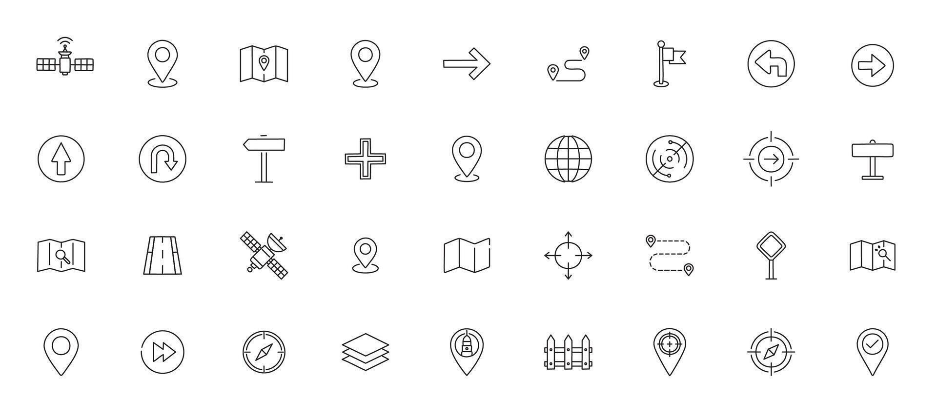 Navigation line art Icon Set Modern Direction, Map, and GPS Icons for Apps and Interfaces vector