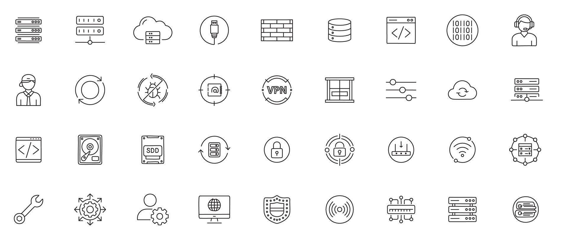 Information Technology line Icon Set Modern Icons of Servers, Networks, Software vector