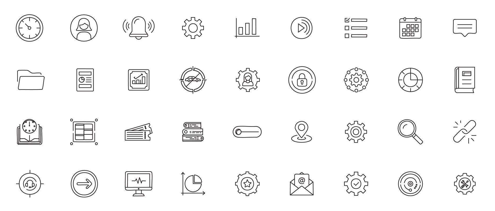 Dashboard line art Icon Set Minimal Icons of Analytics, Controls, and User Interface for Web and App Design vector