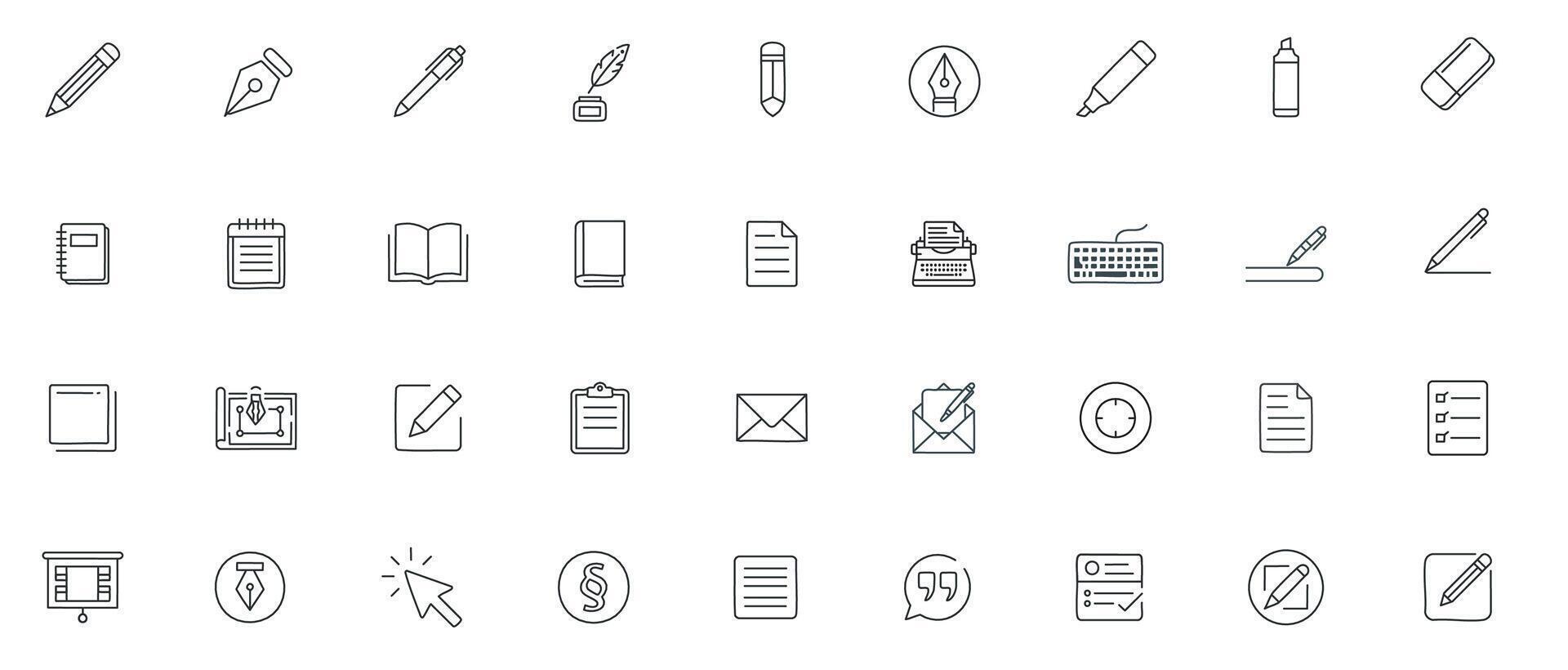 Minimal Writing Line Art Icon Set vector