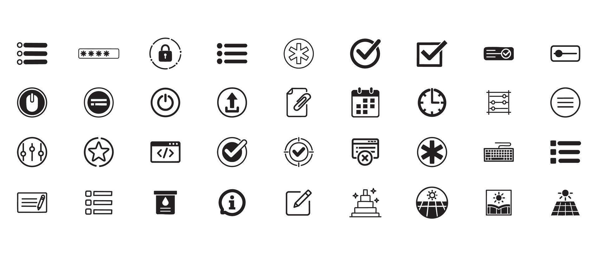 Form and Input Line Art Icon Set Minimal Outline Icons of Fields, Controls, and User Interaction Elements vector