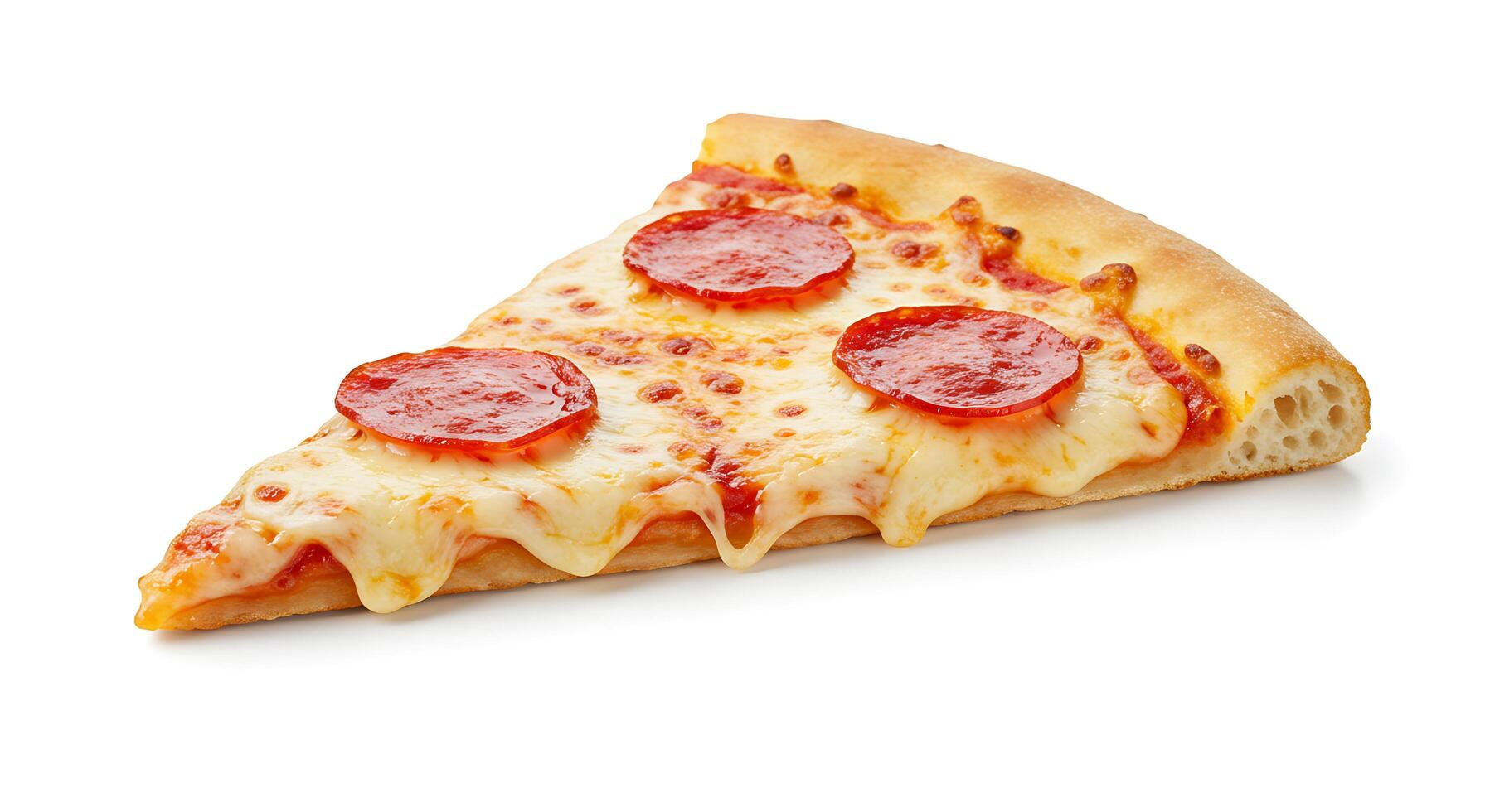 Delicious Pepperoni Pizza Slice with Melted Cheese on White Background photo