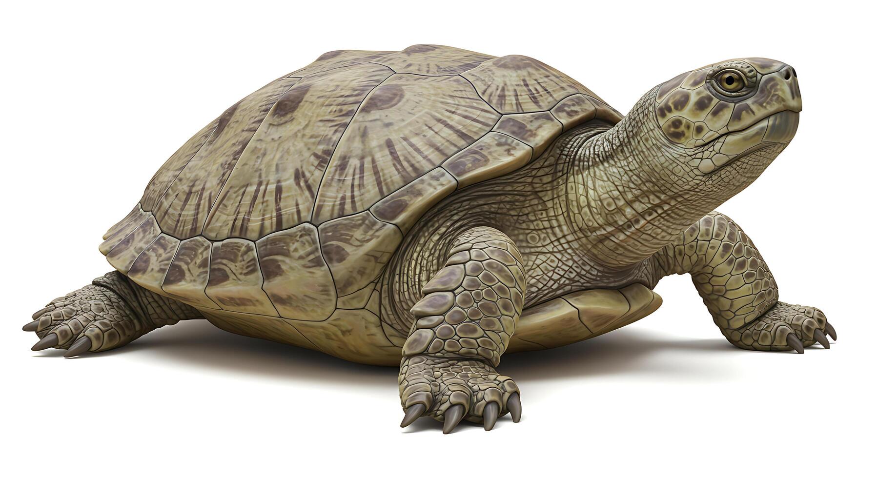 Turtle Standing on White Background, Wildlife Animal Illustration Detailed Rendering photo