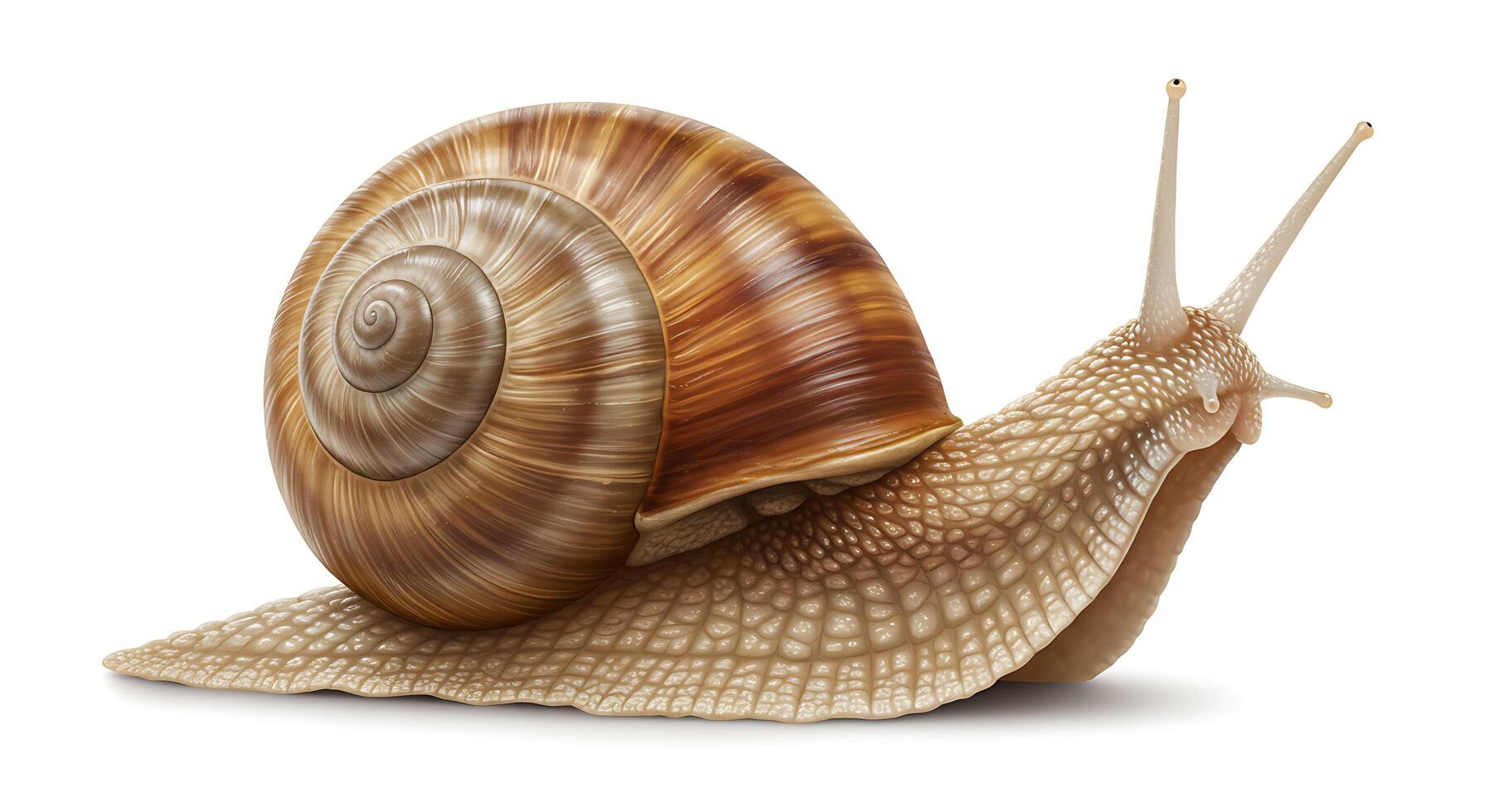 Snail Crawling Detailed Illustration with Shell on White Background photo