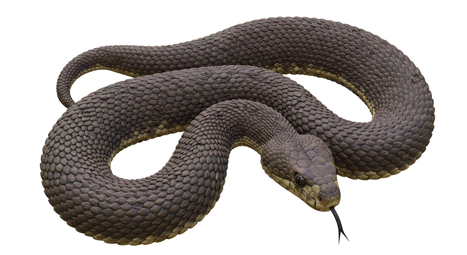 Coiled Snake with Black Tongue Isolated on White Background photo