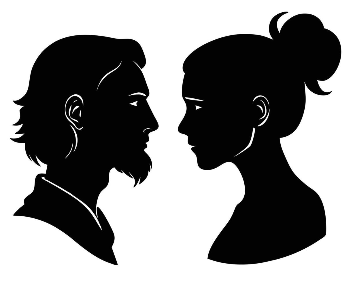 Silhouette of a man and woman facing each other in profile portraying romance or relationship vector