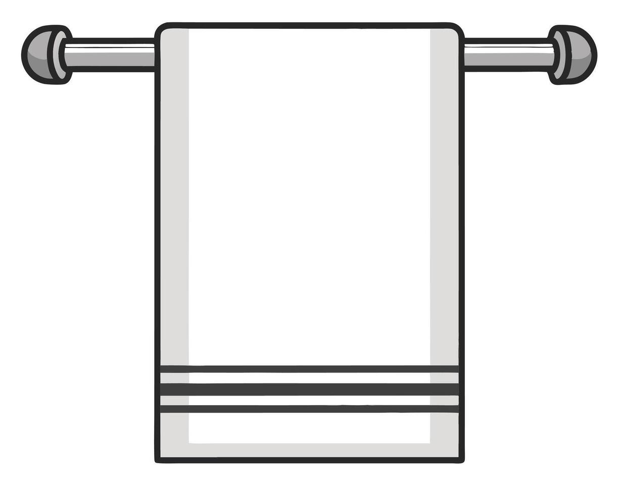 Clean and simple illustration of a white towel hanging on a metal towel rack vector