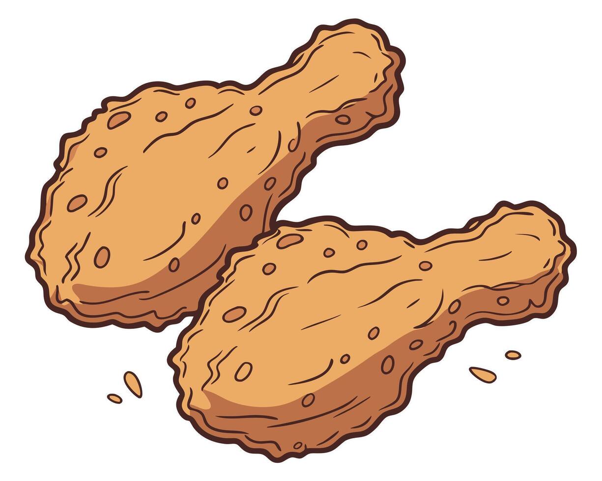 Two cartoon fried chicken drumsticks illustrated with brown outlines isolated on a white background vector