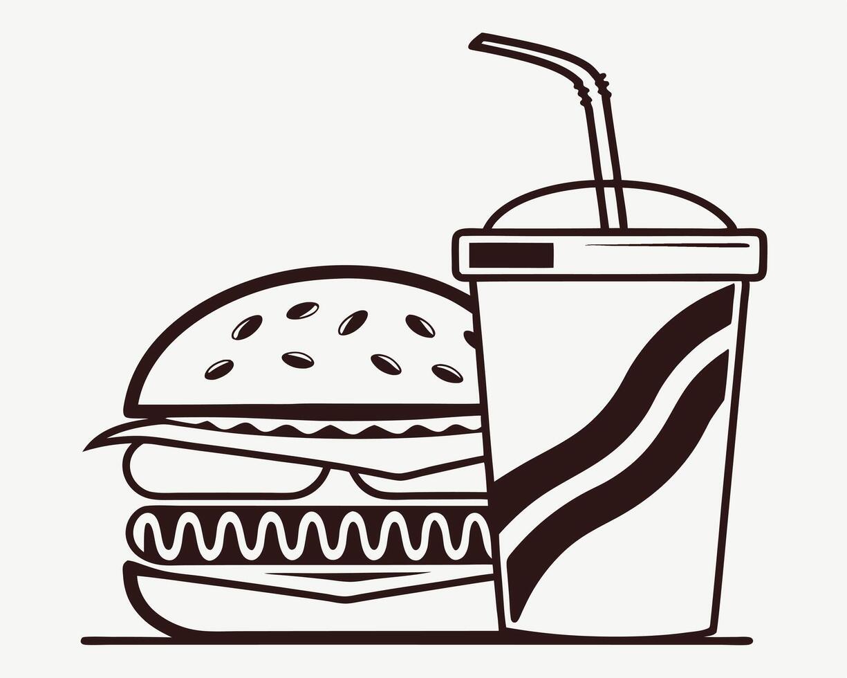 Simple illustration of a burger and soda drink with a straw for fast food concepts vector