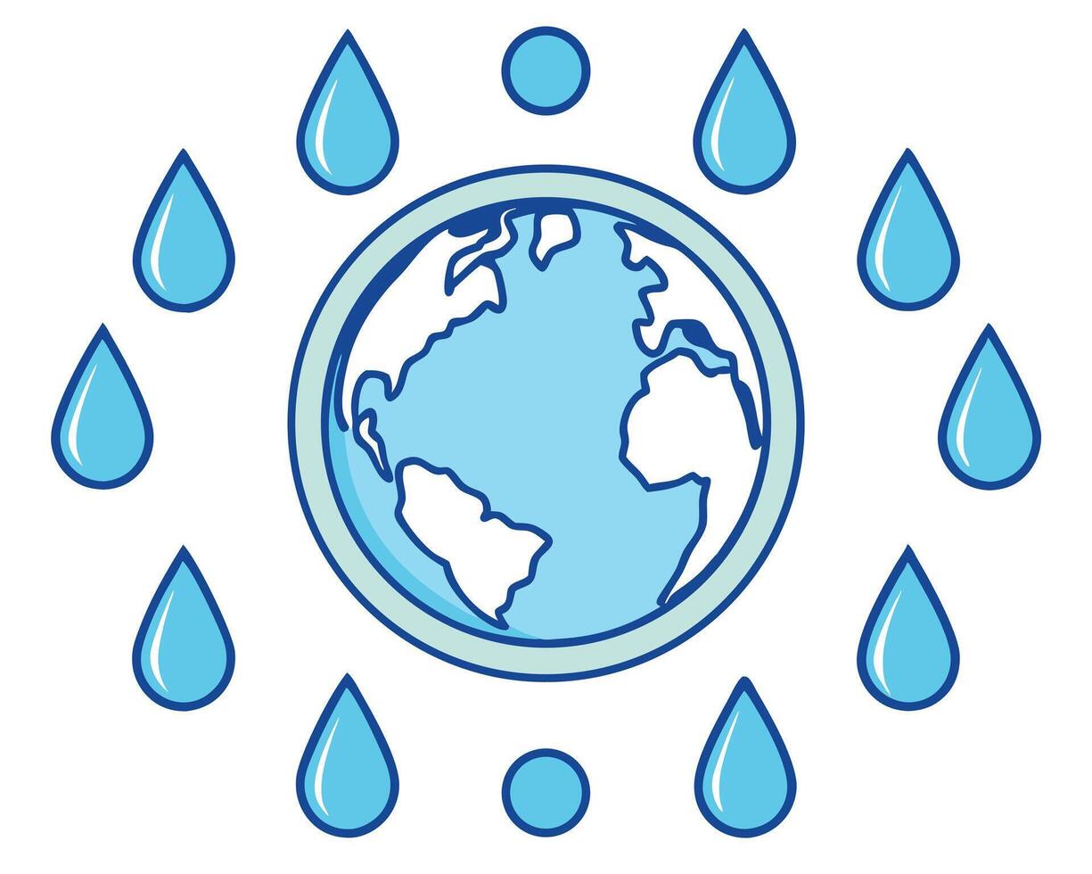 Earth surrounded by water drops symbolizing water conservation and sustainable resources for environmental protection vector