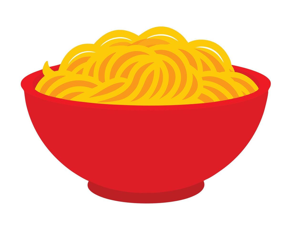 illustration of a red bowl filled with delicious cooked yellow spaghetti noodles for a food theme. vector
