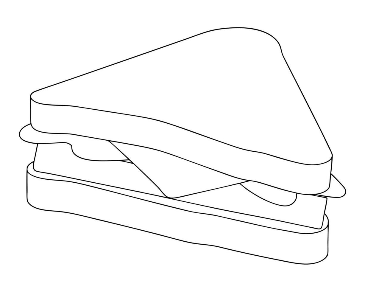 Simple outline illustration of a delicious sandwich showcasing the elements of bread cheese and fillings. vector