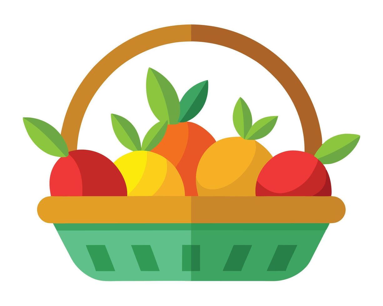 A colorful illustration of a basket filled with fresh and delicious assorted fruits vector