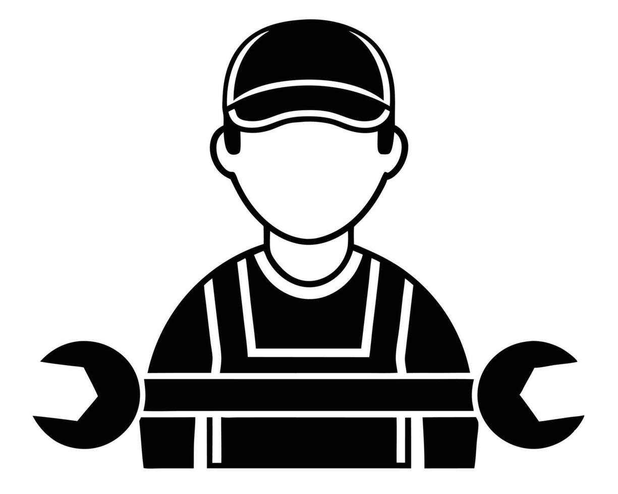 Simple silhouette of a mechanic holding a wrench professional repair service icon vector