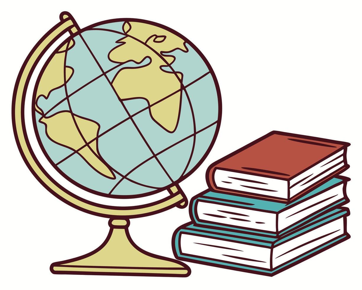 Colorful illustration of a globe and stacked books representing education and global awareness vector