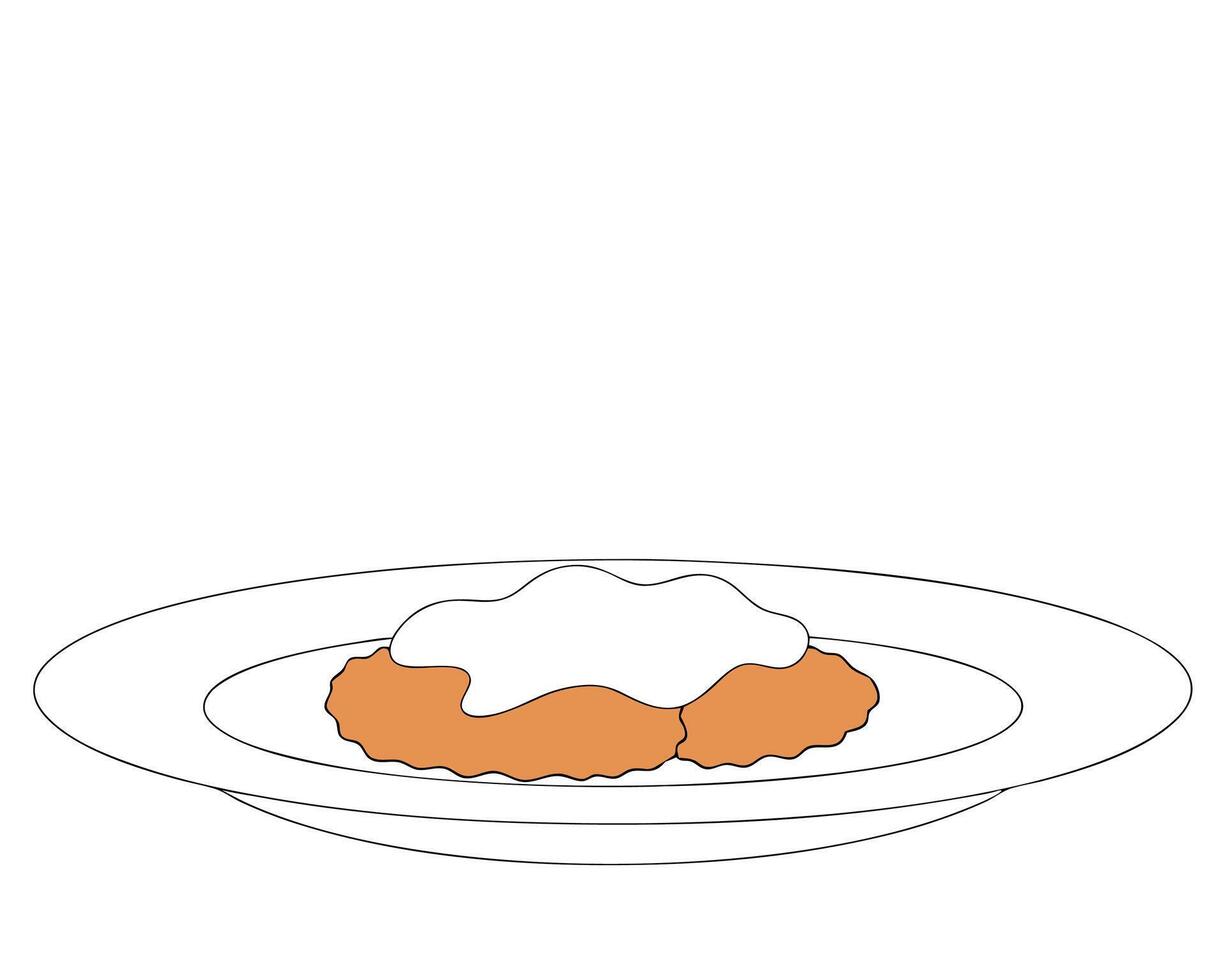 Simple illustration of two chicken fried steaks covered in white gravy served on a white plate. vector