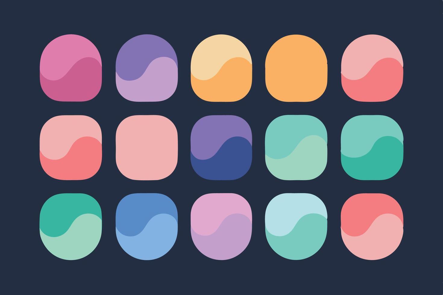 Colorful abstract illustration of rounded squares with wavy overlay designs and gradient background vector