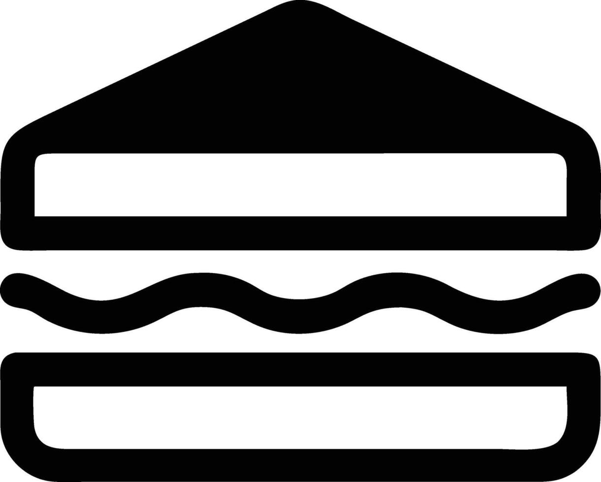 Simple black and white sandwich icon representing food, meal, snack, and culinary elements. vector