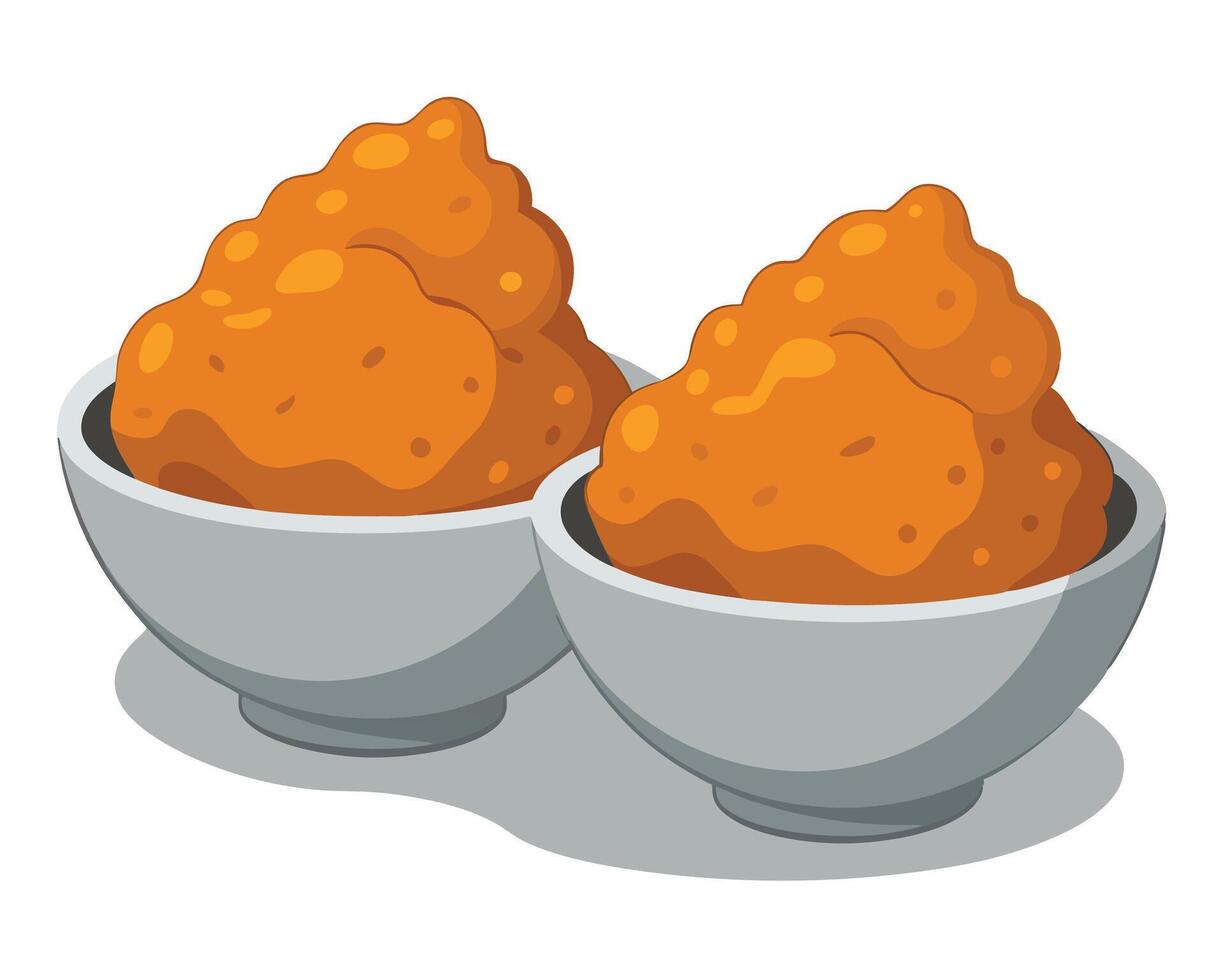 Two bowls of fried chicken pieces ready for serving in simple cartoon style vector