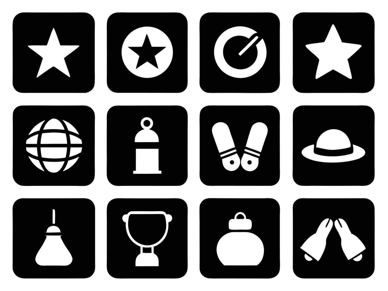 Set of minimalist black and white icons representing diverse concepts and elements vector